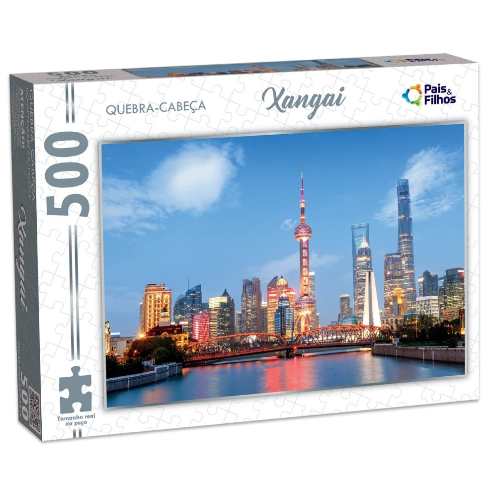 Quebra Cabe?a 500 Pe?as Xangai Pais e Filhos 1 QUEBRA CABEÇA XANGAI 500 PEÇAS PAIS E FILHOS PUZZLE PAISAGEM PONTOS TURÍSTICOS CHINA ÁSIA PRÉDIOS
