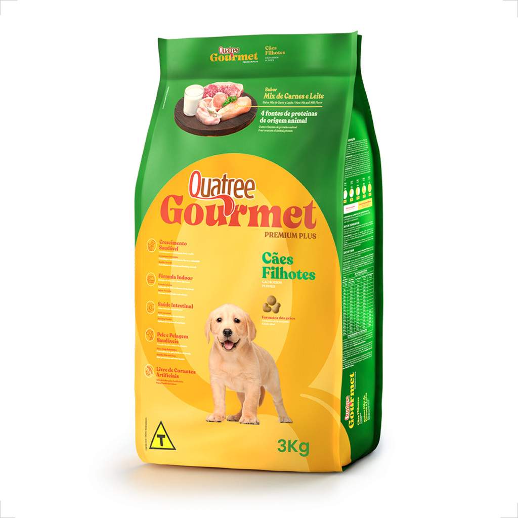 Ra??o Filhotes Quatree Gourmet 3kg 1 Ração Quatree Gourmet Cães Filhotes Mix Carnes e Leite - 3Kg