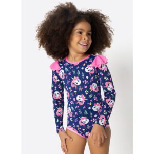 Maiô Manga Longa Unicórnio Infantil