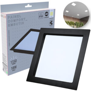Painel LED Recuado 18W Preto Deluxe