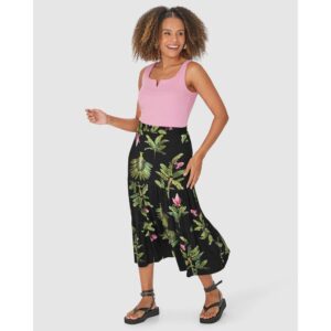 Saia Midi Viscose Estampa Folhagem