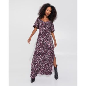 Vestido Longo Floral Manga Balonê Viscose
