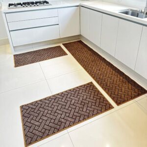 Tapete Passadeira Trama Jogo 3 Peças Marrom