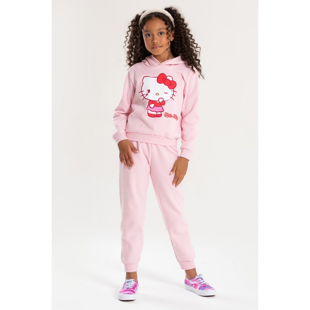 Conjunto Infantil Hello Kitty Rosa - Moletom Quentinho 1 Conjunto Feminino Infantil Pequeno Coração - Hello Kitty
