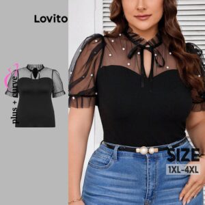 Blusa Plus Size Elegante com Contas Liso