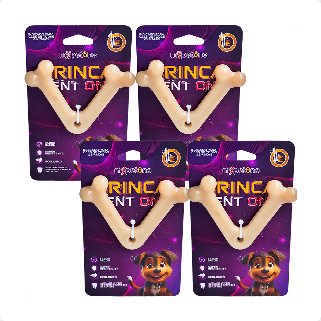Osso Bamboo Brinca Dent One Sabor Bacon - P 1 Kit 4 Brinquedo Osso Bamboo Brinca Dent One Sabor Bacon - V - Pequeno