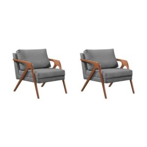 Kit 2 Poltronas Veludo Cinza Madeira Maciça