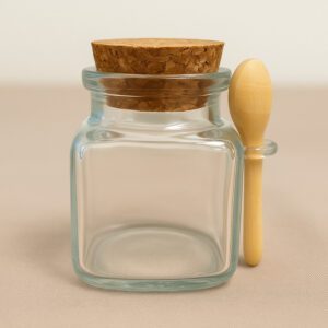 Pote de Vidro Quadrado com Rolha e Colher