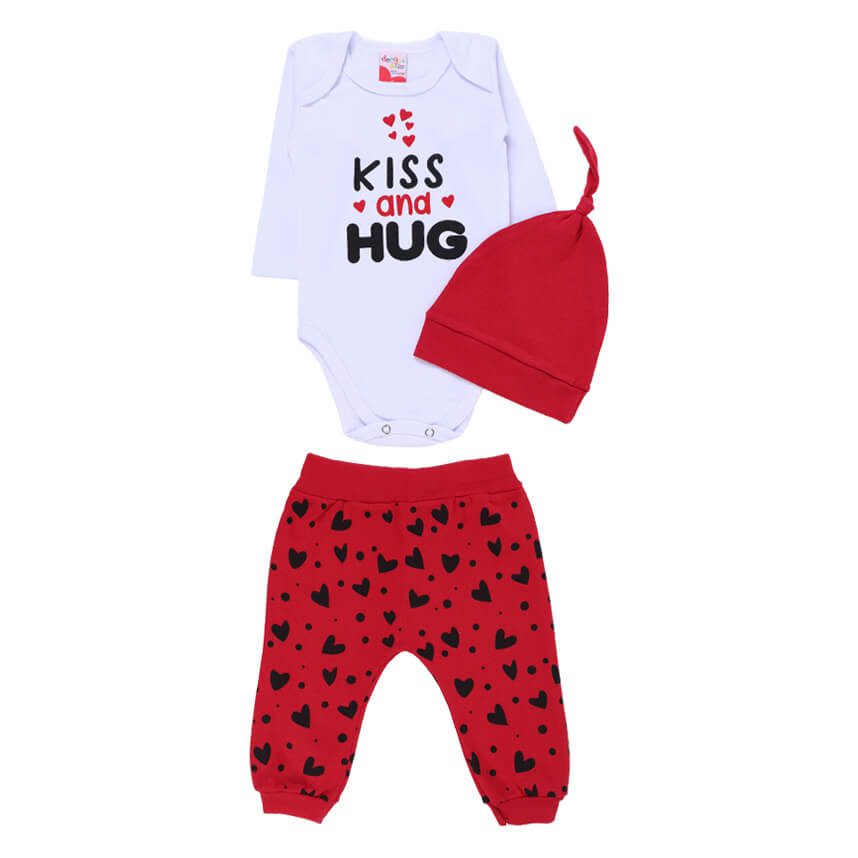 Conjunto Bebê Estampa Kiss 3 Peças 1 Conjunto Bebê Estampa Kiss 3 Peças