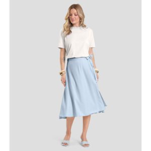 Saia Midi Envelope Azul Viscose