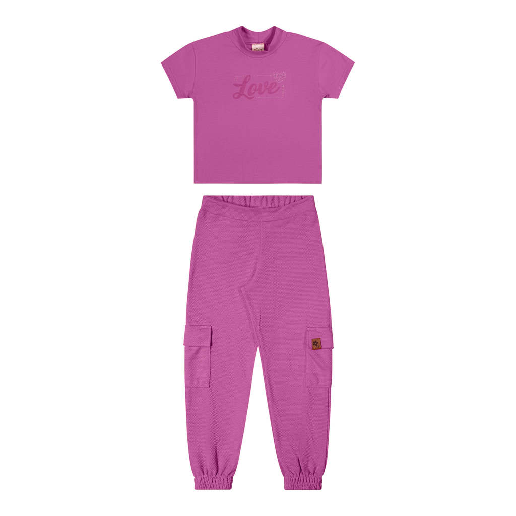 Conjunto Infantil Menina Love Rosa Cal?a Cargo 1 Conjunto Infantil Menina Love Com Calça Cargo Elian Rosa
