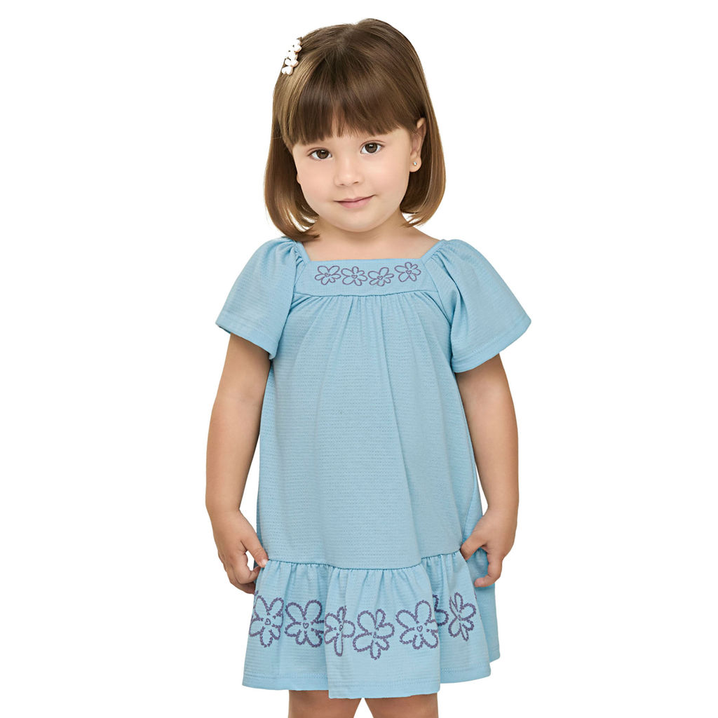 Vestido Infantil Menina Flores Babados Azul 1 Vestido Infantil Menina Flores Babados Azul
