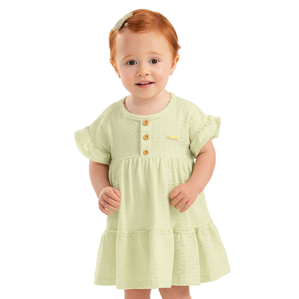 Vestido Beb? Menina Texturizado Coloritt? Verde 1 Vestido Bebê Menina Texturizado Colorittá Verde