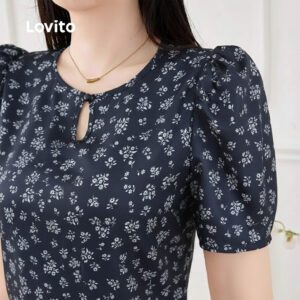 Blusa Boho Floral Azul Marinho Feminina