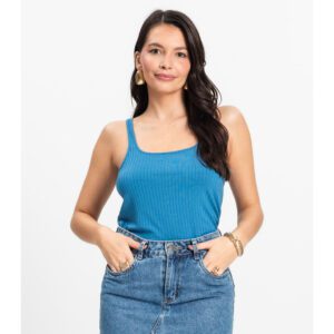 Regata Ribana Canelada Azul Feminina