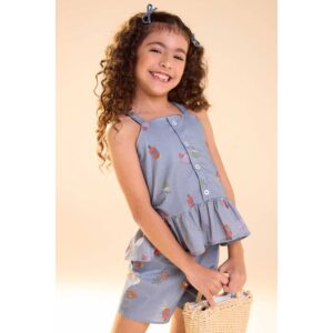 Conjunto Infantil Menina Tropical Babados Elian Azul