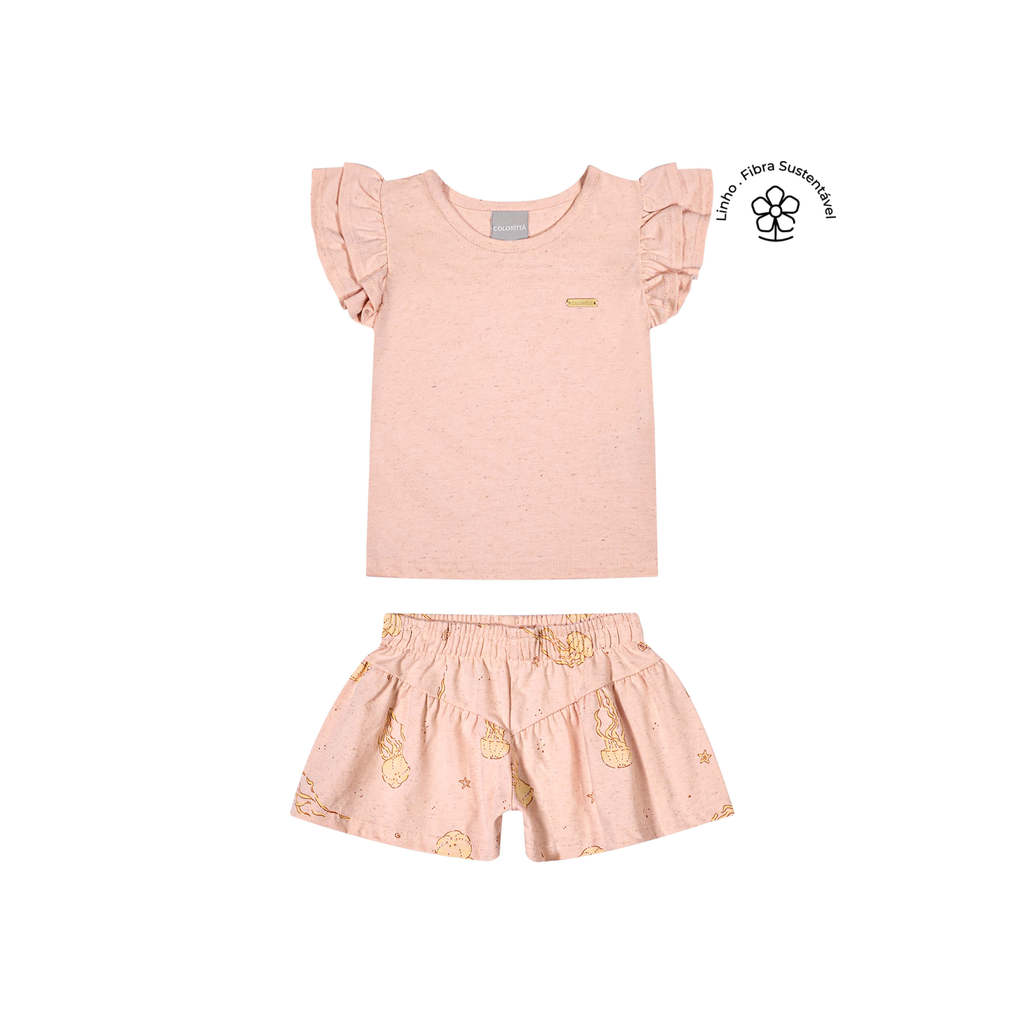 Conjunto Infantil Menina Coloritt? Rosa - Jellyfish 1 Conjunto Infantil Menina Jellyfish Colorittá Rosa