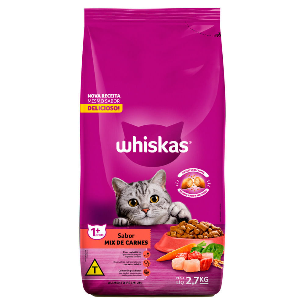 Ra??o Gatos Whiskas Adulto 2,7kg Sabor Mix Carne 1 Ração Gatos Whiskas Adulto 2,7kg Sabor Mix Carne