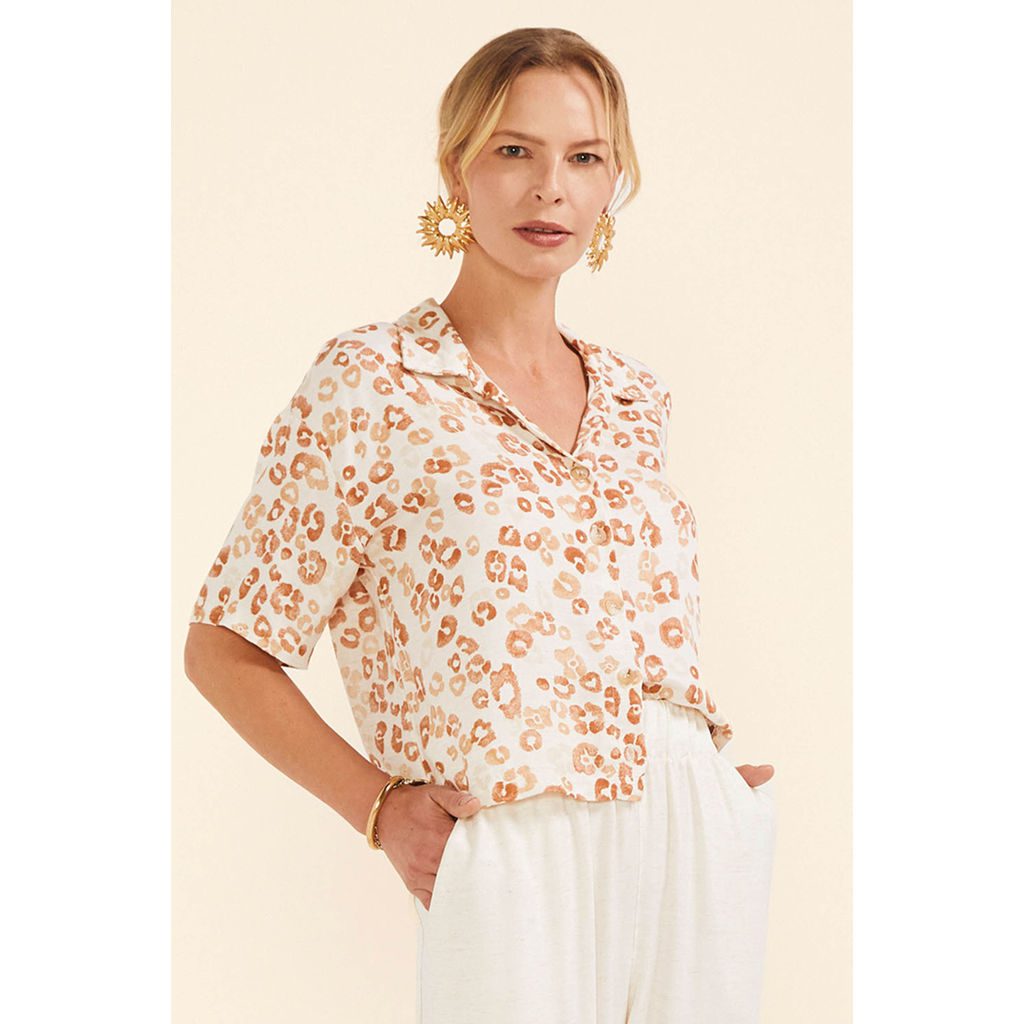 Camisa Feminina Viscolinho Bege Alongada 1 Camisa Feminina Viscolinho Bege Alongada