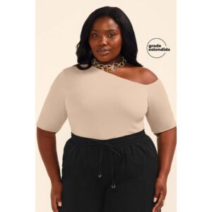 Blusa Decote Ombro Único Ribana Bege