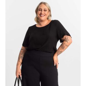 Blusa Plus Size Viscose Preto Elegante