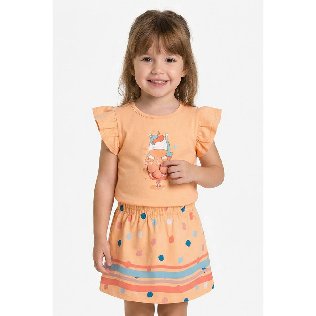 Conjunto Beb? Menina Unic?rnio Com Pompom Elian Laranja 1 Conjunto Bebê Menina Unicórnio Com Pompom Elian Laranja