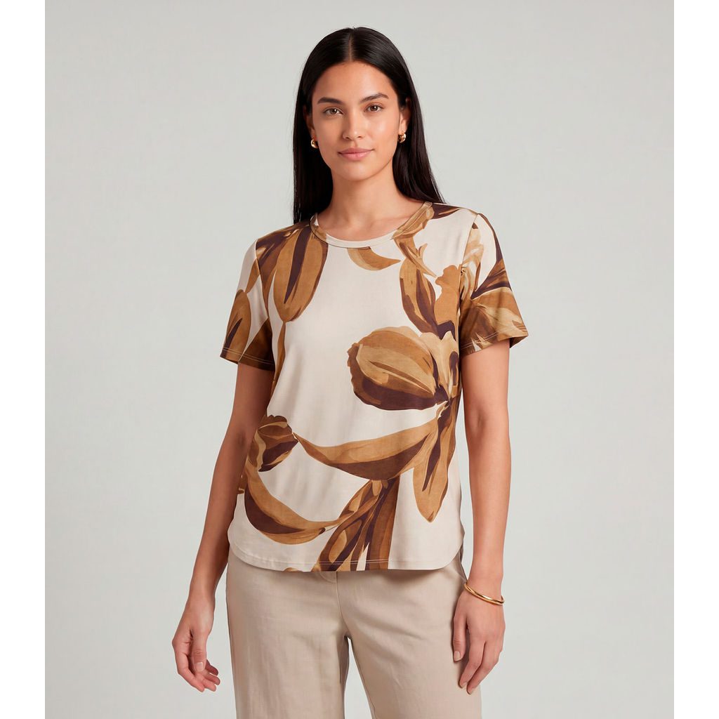Blusa Feminina Viscose Marrom Decote Arredondado 1 Blusa Feminina Viscose Marrom Decote Arredondado