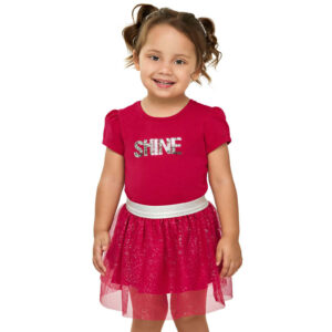Conjunto Curto Infantil Menina Com Tule Elian Vermelho
