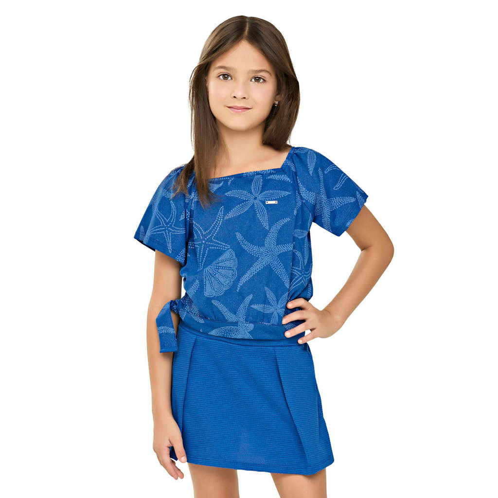 Conjunto Infantil Menina Estrela do Mar Elian Azul 1 Conjunto Infantil Menina Estrela-do-Mar Elian Azul