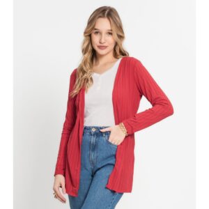 Cardigan Feminino Canelado Vermelho Infinito