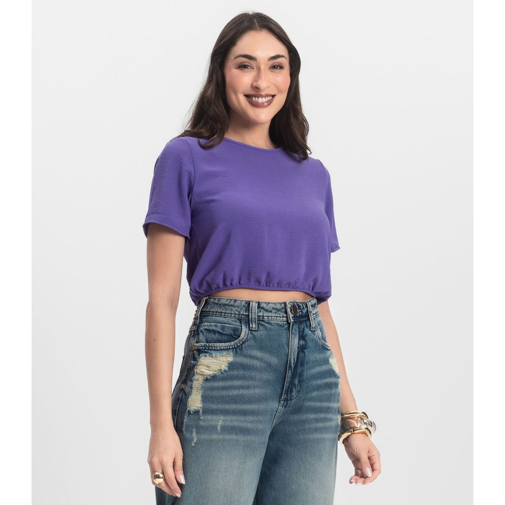 Blusa Feminina Manga Curta Roxo La?o 1 Blusa Feminina Manga Curta Roxo Laço