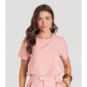 Blusa Feminina Poli Linho Detalhes Rosa