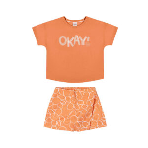 Conjunto Infantil Menina Floral Elian Laranja