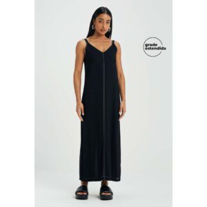 Vestido Midi Preto Minimalista Feminino