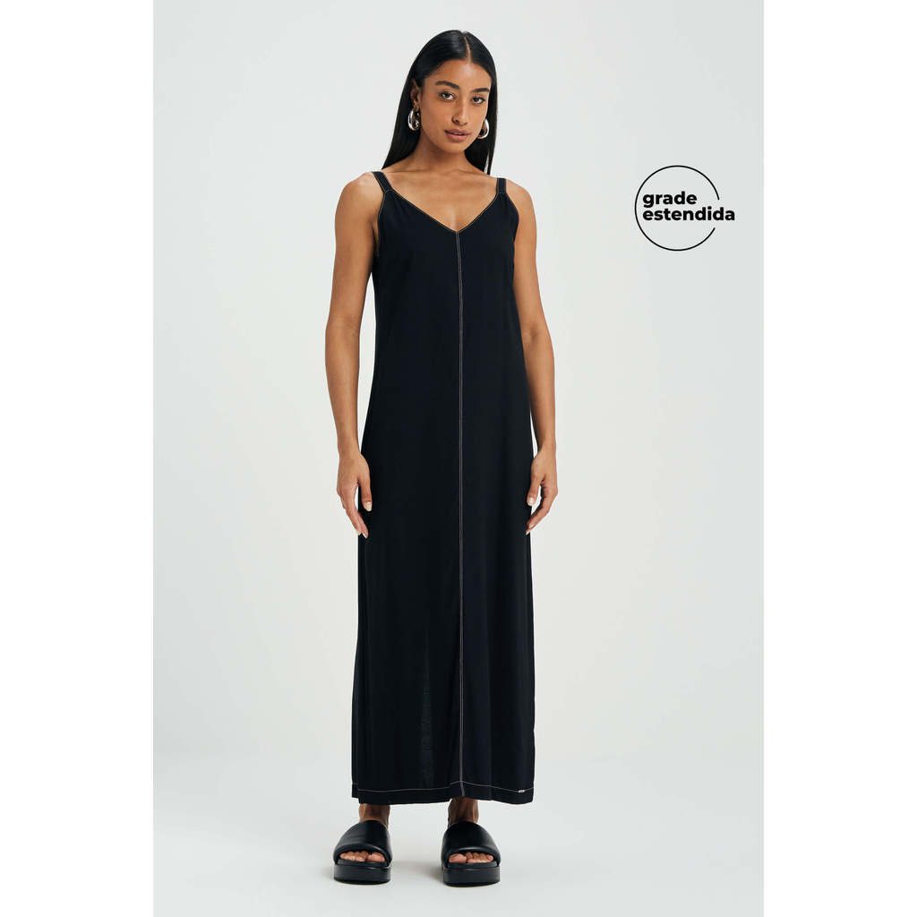 Vestido Midi Preto Minimalista Feminino 1 Vestido Midi Preto Minimalista Feminino