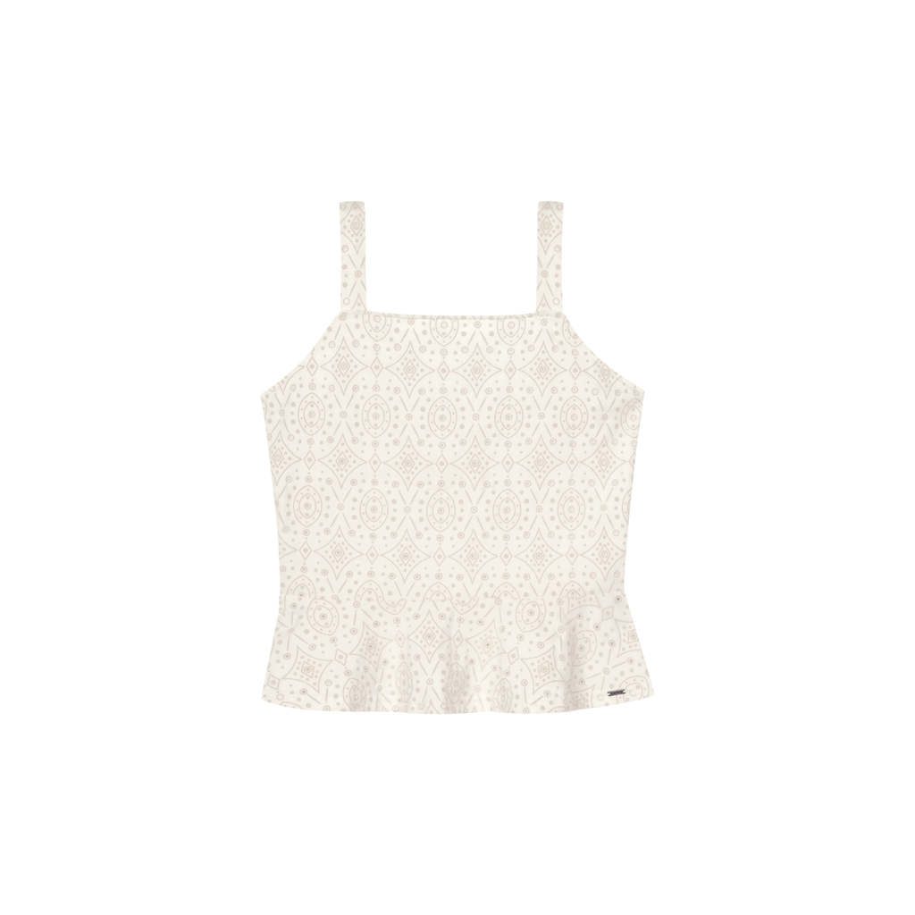 Regata Peplum Devor? Algod?o Bege Feminina 1 Regata Peplum Devorê Algodão Bege Feminina