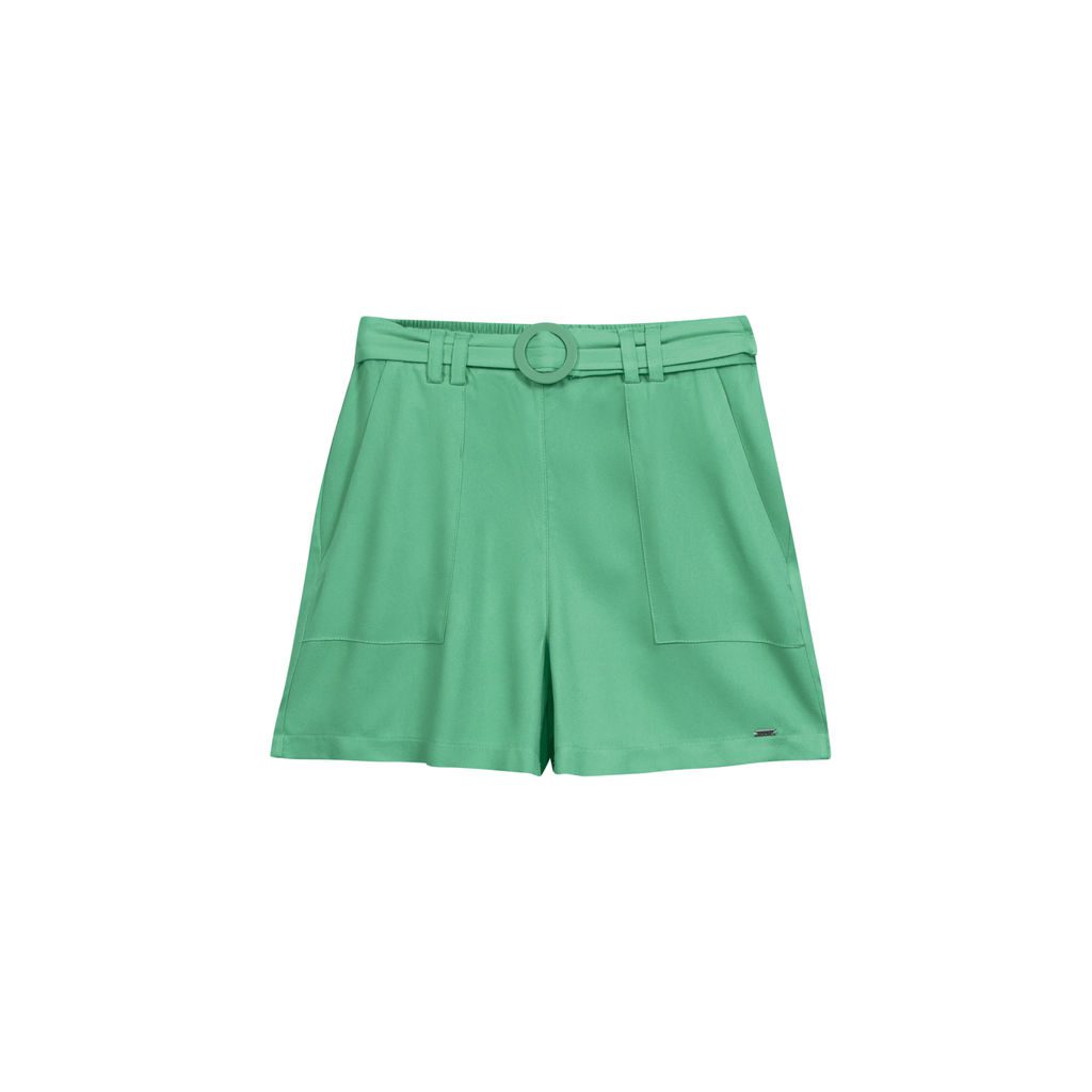 Short Feminino Crepe Cinto Fivela Verde 1 Short Feminino Crepe Cinto Fivela Verde