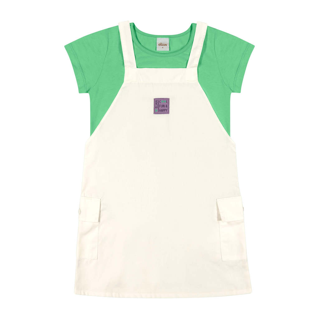 Conjunto Infantil Elian Verde: Blusa e Vestido Estiloso 1 Conjunto Infantil Menina Com Sobreposição Elian Verde