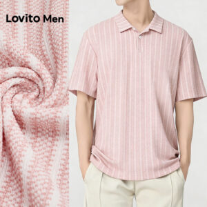 Lovito Men Camisa Polo Casual com Botão Primavera/verão Rosa para Homens L175ED105