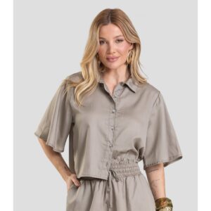 Camisa Feminina Tecido Plano Cinza