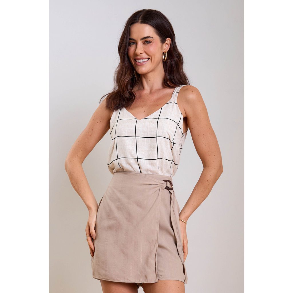 Saia Curta Feminina Fivela Bege Viscose Lurex 1 Saia Curta Feminina Fivela Bege Viscose Lurex