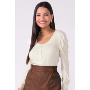 Blusa Feminina Decote U Botões Bege