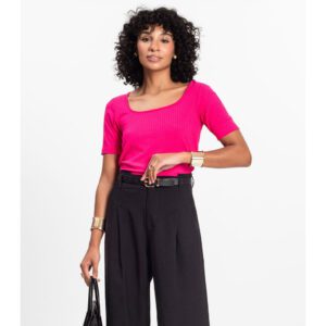 Blusa Ribana Canelada Decote Quadrado Rosa