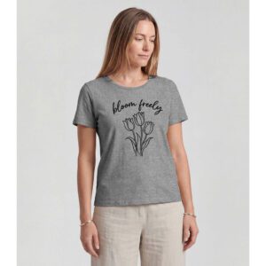 Blusa Feminina Malha Visco Flores Cinza