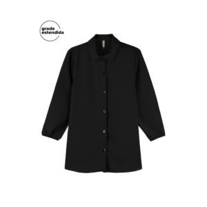 Camisa Feminina Alongada Manga Bufante Preta