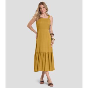 Vestido Midi Viscose Rajada Amarelo