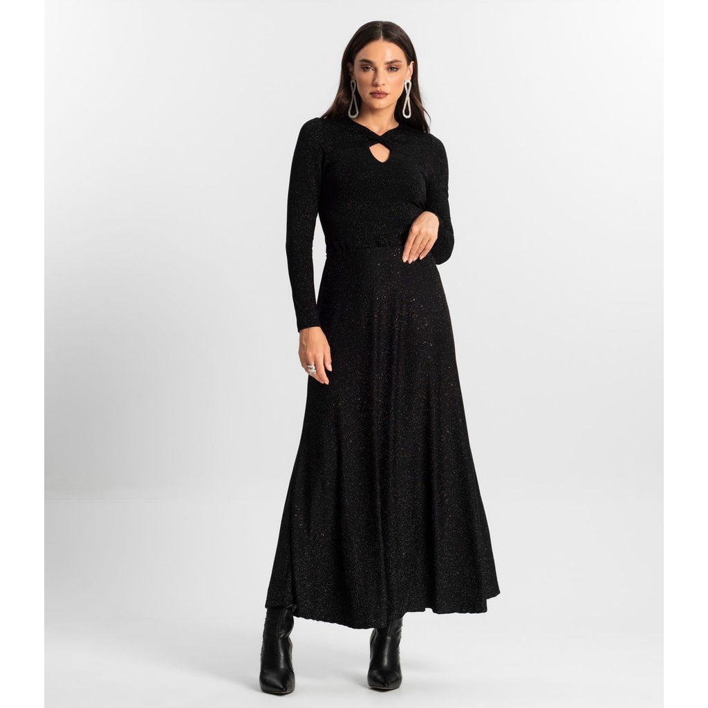 Saia Midi Malha Star Shine Preto 1 Saia Midi Malha Star Shine Preto