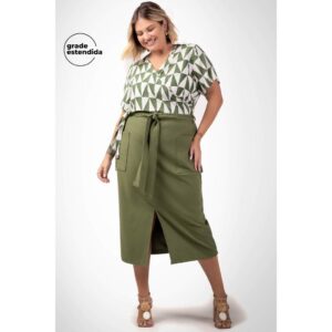 Saia Feminina Moletom Midi Laço Verde