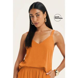 Regata Feminina Alças Finas Viscose Laranja