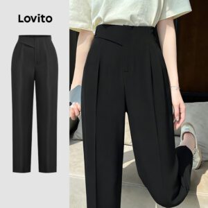 Calça Casual Feminina Preta com Botões